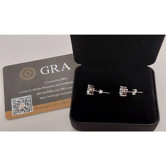 CERTIFIED Genuine Moissanite Diamond 2 Ct Round Stud Earrings-18K/925SS - Picture 4 of 10